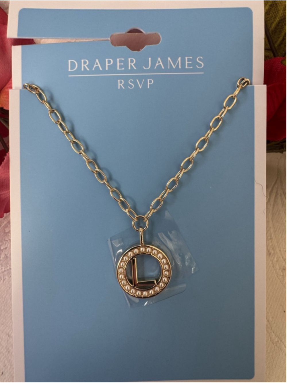 Draper James CZ Goldtone Necklace initial L Pendant Preppy Old Money Style NEW